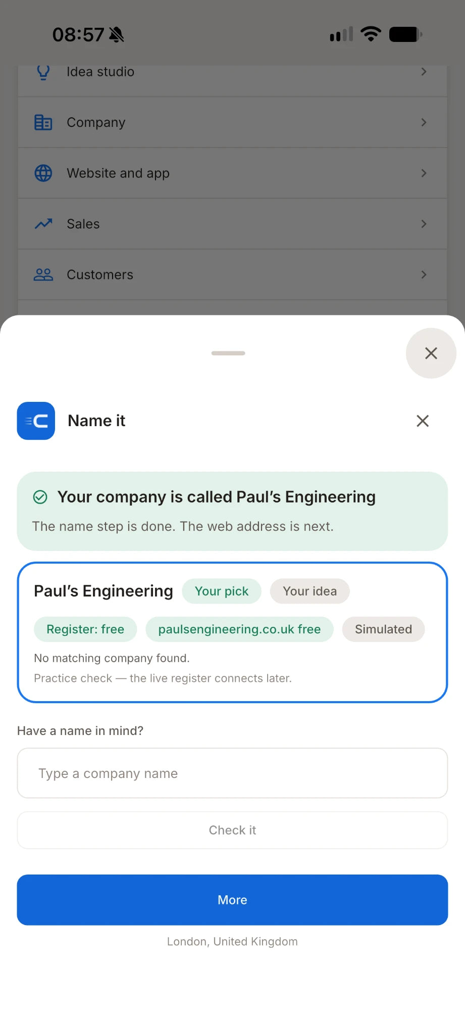 Naming a company in Cerebera Build, with a free availability check