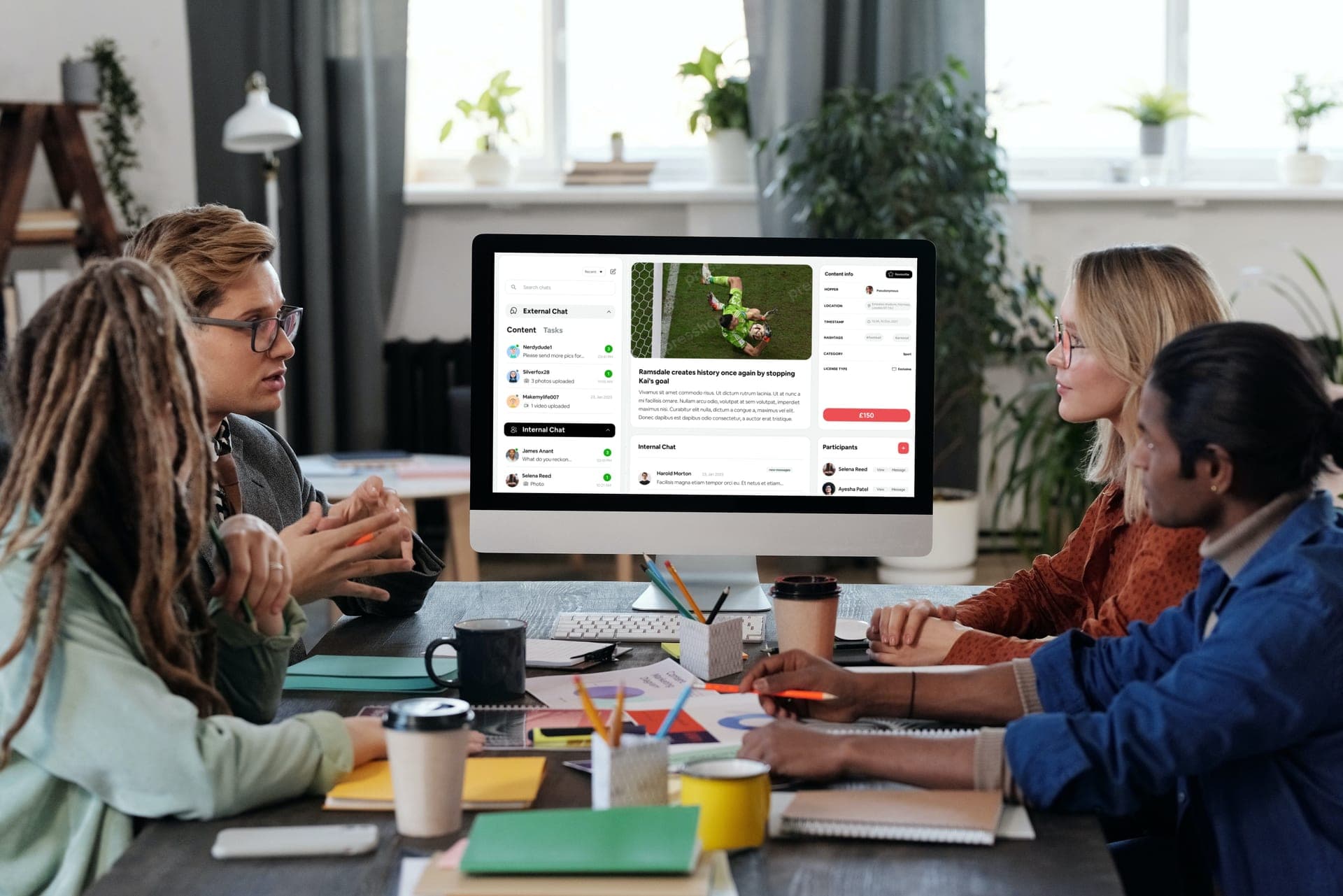 Journalists having a discussion with the editor