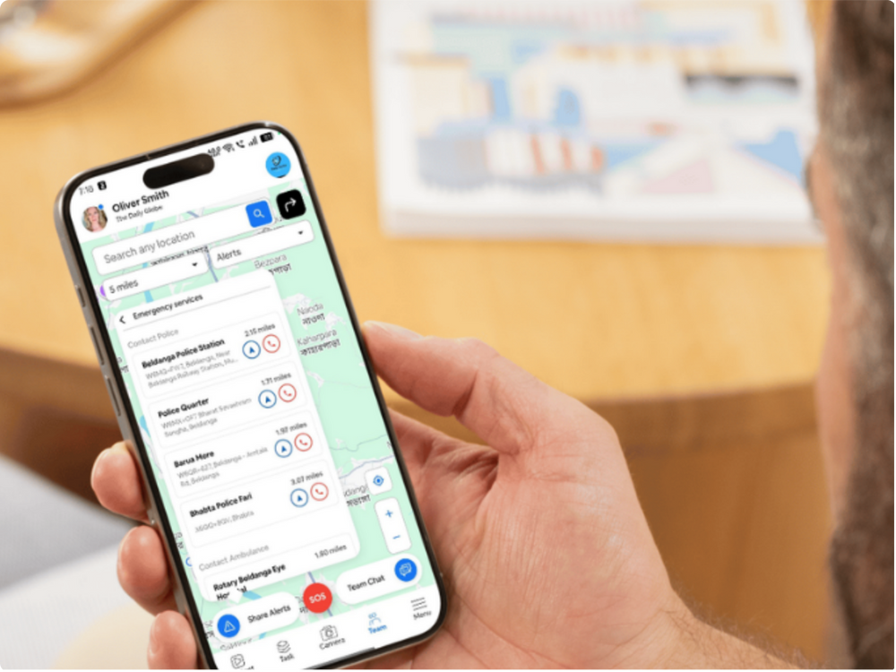 Every guard visible as a live pin on the map. Every site. In real time.