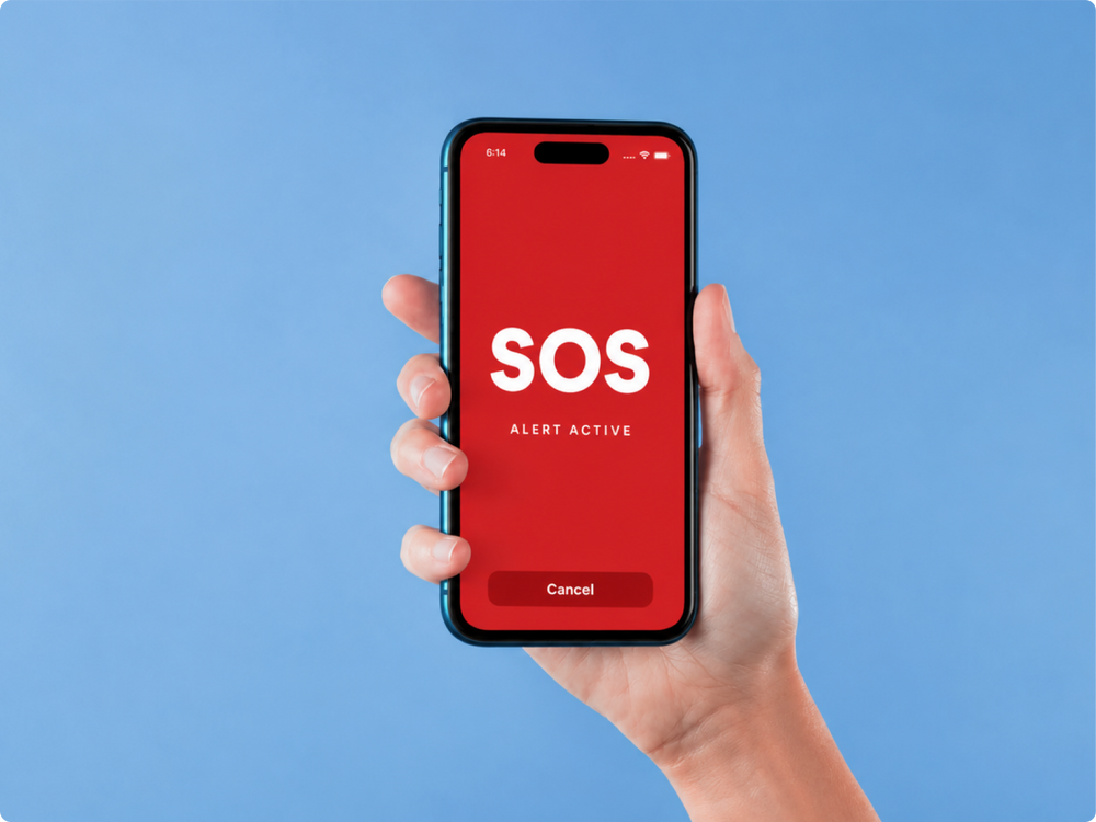One tap, instant SOS alert. Exact location shared with the control room immediately.
