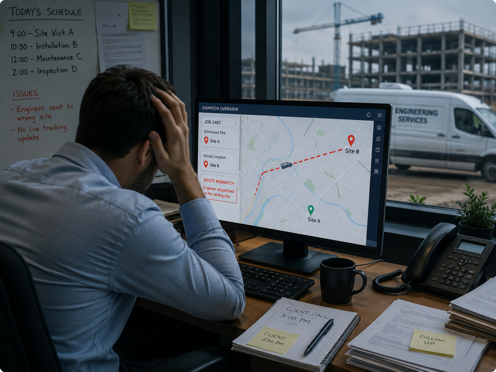 No live view of where your engineers are - across any site or region, at any time.