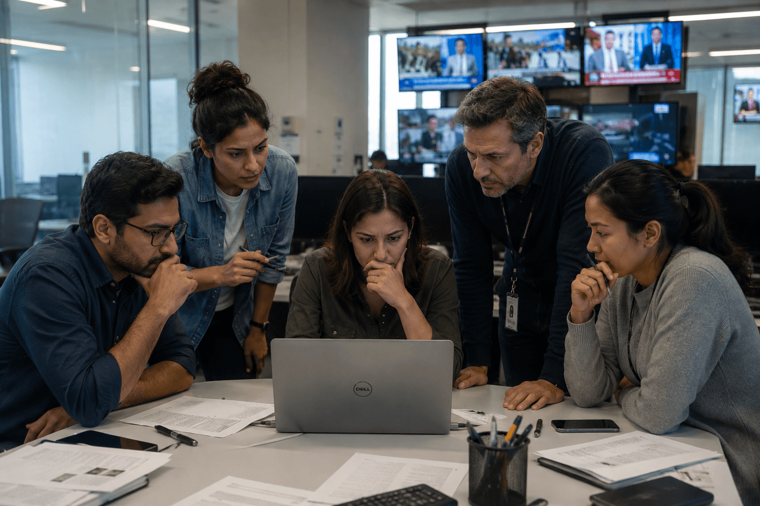 Field reporting team managing breaking news under operational pressure